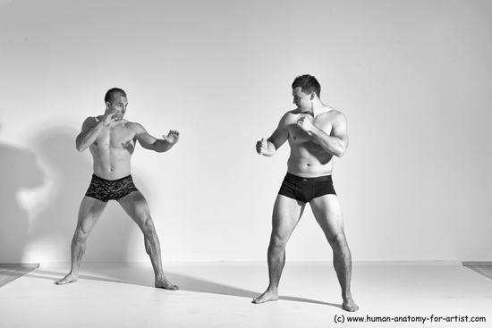 Underwear Fighting Man - Man White Moving poses Muscular Short Brown Dynamic poses Academic