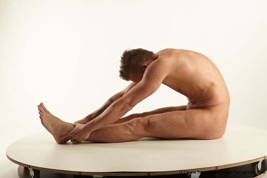 Nude Man White Sitting poses - simple Athletic Short Brown Sitting poses - ALL Realistic