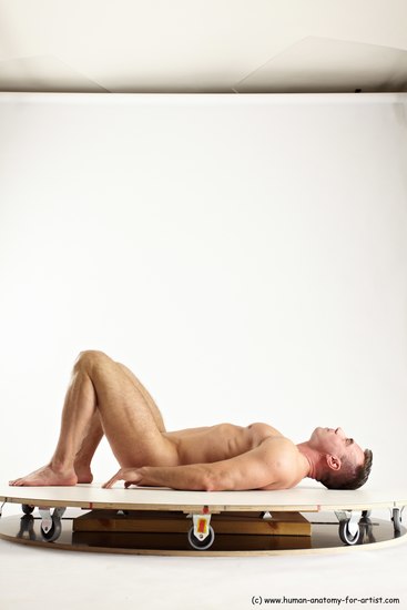 Nude Man White Laying poses - ALL Muscular Short Brown Laying poses - on back Multi angles poses Realistic