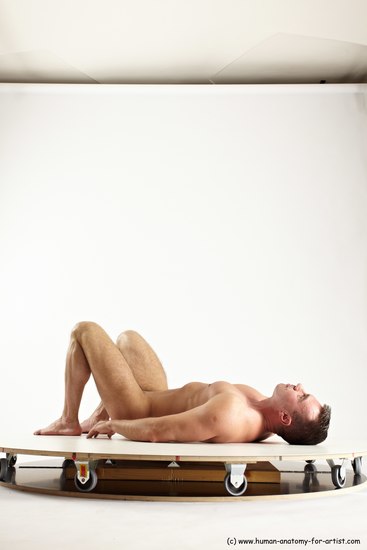 Nude Man White Laying poses - ALL Muscular Short Brown Laying poses - on back Multi angles poses Realistic