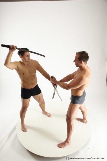 Underwear Fighting with sword Man - Man White Standing poses - ALL Muscular Short Brown Standing poses - simple Multi angles poses Academic