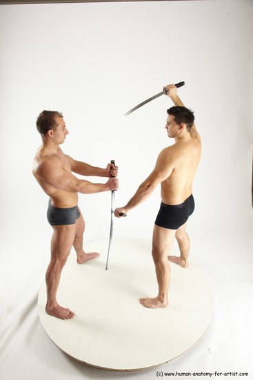 Underwear Fighting with sword Man - Man White Standing poses - ALL Muscular Short Brown Standing poses - simple Multi angles poses Academic