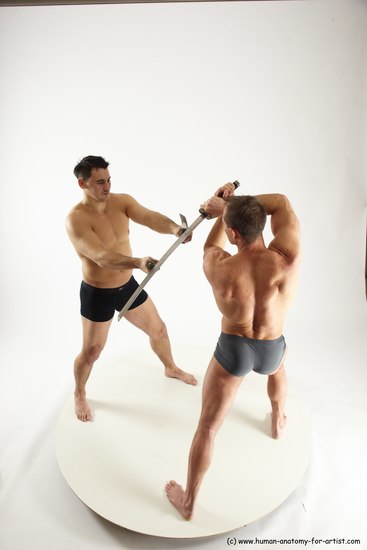 Underwear Fighting with sword Man - Man White Standing poses - ALL Muscular Short Brown Standing poses - simple Multi angles poses Academic