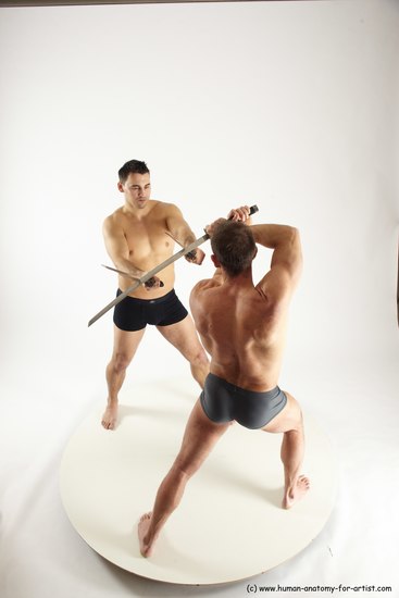 Underwear Fighting with sword Man - Man White Standing poses - ALL Muscular Short Brown Standing poses - simple Multi angles poses Academic