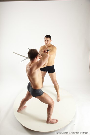 Underwear Fighting with sword Man - Man White Standing poses - ALL Muscular Short Brown Standing poses - simple Multi angles poses Academic