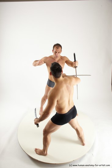 Underwear Fighting with sword Man - Man White Standing poses - ALL Muscular Short Brown Standing poses - simple Multi angles poses Academic