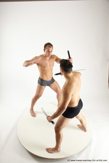 Underwear Fighting with sword Man - Man White Standing poses - ALL Muscular Short Brown Standing poses - simple Multi angles poses Academic