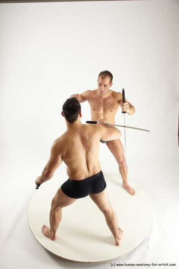 Underwear Fighting with sword Man - Man White Standing poses - ALL Muscular Short Brown Standing poses - simple Multi angles poses Academic