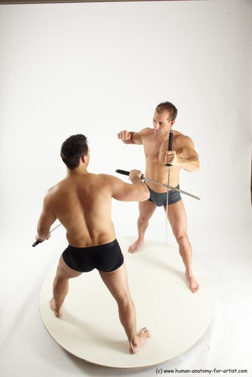 Underwear Fighting with sword Man - Man White Standing poses - ALL Muscular Short Brown Standing poses - simple Multi angles poses Academic