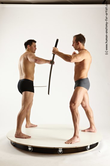 Underwear Fighting with sword Man - Man White Standing poses - ALL Muscular Short Brown Standing poses - simple Multi angles poses Academic