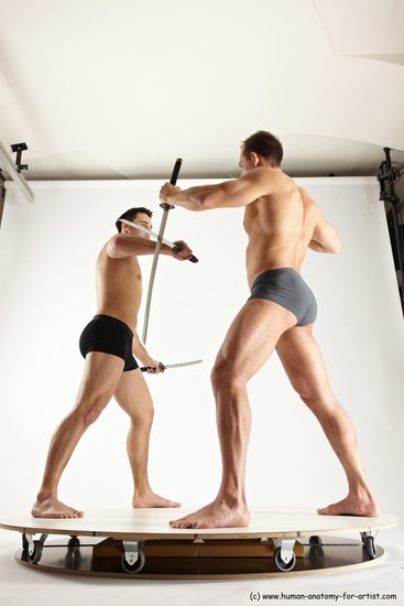 Underwear Fighting with sword Man - Man White Standing poses - ALL Muscular Short Brown Standing poses - simple Multi angles poses Academic