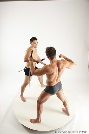 Underwear Fighting with sword Man - Man White Standing poses - ALL Muscular Short Brown Standing poses - simple Multi angles poses Academic