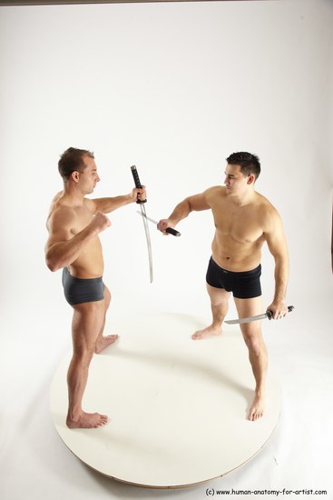 Underwear Fighting with sword Man - Man White Standing poses - ALL Muscular Short Brown Standing poses - simple Multi angles poses Academic