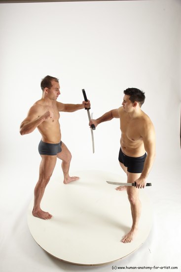 Underwear Fighting with sword Man - Man White Standing poses - ALL Muscular Short Brown Standing poses - simple Multi angles poses Academic