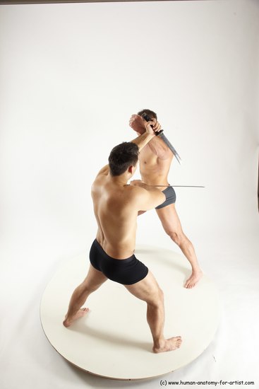 Underwear Fighting with sword Man - Man White Standing poses - ALL Muscular Short Brown Standing poses - simple Multi angles poses Academic