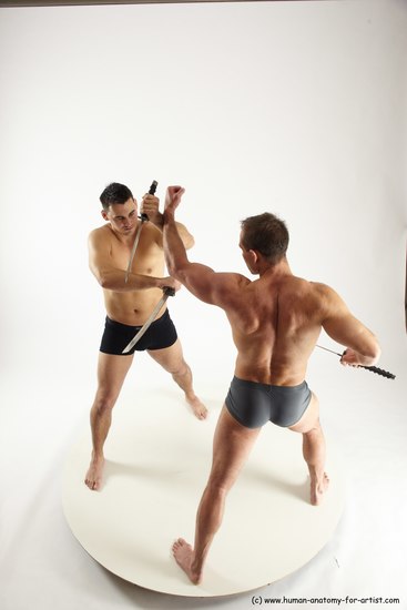 Underwear Fighting with sword Man - Man White Standing poses - ALL Muscular Short Brown Standing poses - simple Multi angles poses Academic