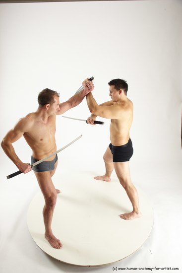 Underwear Fighting with sword Man - Man White Standing poses - ALL Muscular Short Brown Standing poses - simple Multi angles poses Academic