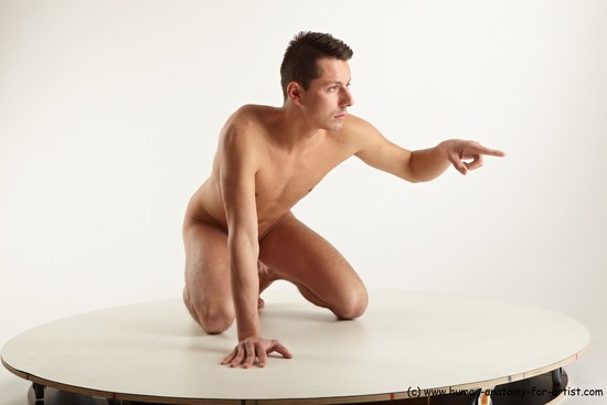 Nude Man White Kneeling poses - ALL Slim Short Brown Kneeling poses - on both knees Realistic