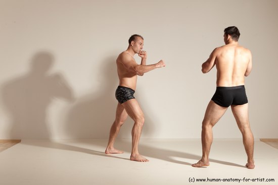 Underwear Fighting Man - Man White Moving poses Muscular Short Brown Dynamic poses Academic