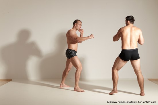 Underwear Fighting Man - Man White Moving poses Muscular Short Brown Dynamic poses Academic