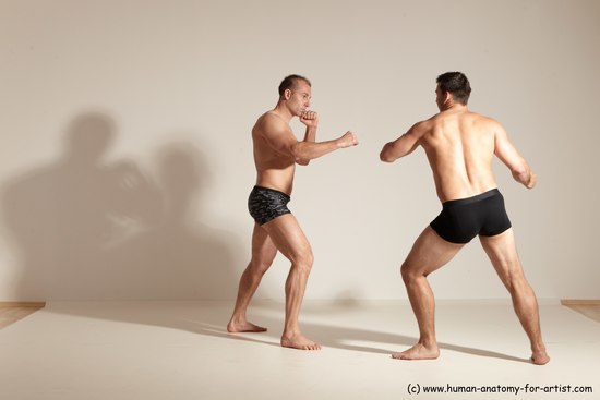 Underwear Fighting Man - Man White Moving poses Muscular Short Brown Dynamic poses Academic