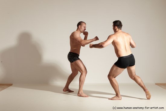 Underwear Fighting Man - Man White Moving poses Muscular Short Brown Dynamic poses Academic