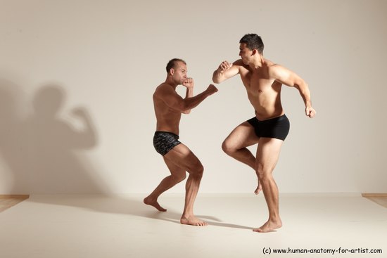 Underwear Fighting Man - Man White Moving poses Muscular Short Brown Dynamic poses Academic