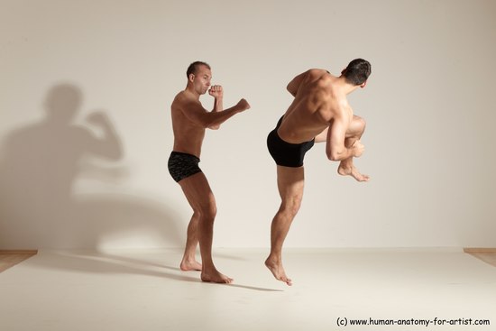 Underwear Fighting Man - Man White Moving poses Muscular Short Brown Dynamic poses Academic