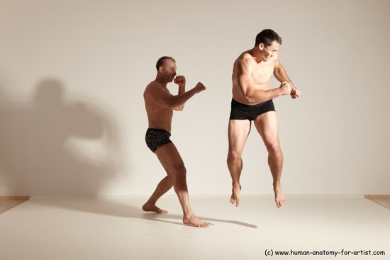 Underwear Fighting Man - Man White Moving poses Muscular Short Brown Dynamic poses Academic