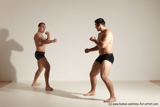 Underwear Fighting Man - Man White Moving poses Muscular Short Brown Dynamic poses Academic