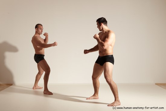 Underwear Fighting Man - Man White Moving poses Muscular Short Brown Dynamic poses Academic