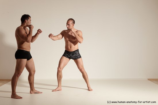 Underwear Fighting Man - Man White Moving poses Muscular Short Brown Dynamic poses Academic