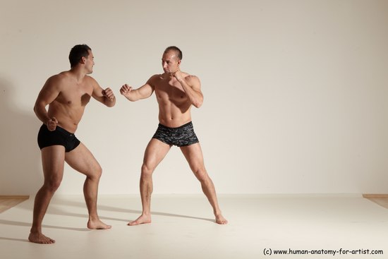 Underwear Fighting Man - Man White Moving poses Muscular Short Brown Dynamic poses Academic