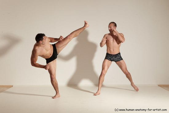 Underwear Fighting Man - Man White Moving poses Muscular Short Brown Dynamic poses Academic