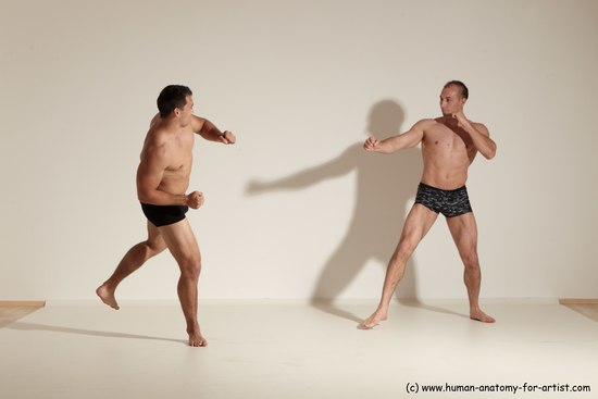 Underwear Fighting Man - Man White Moving poses Muscular Short Brown Dynamic poses Academic