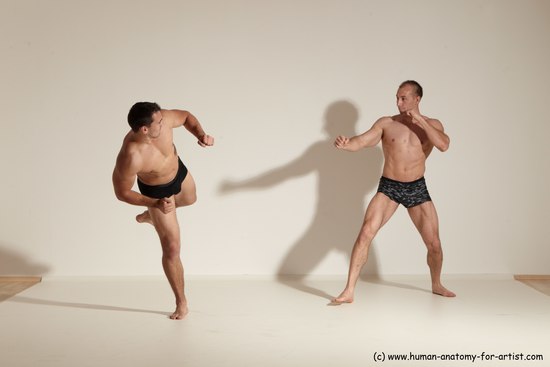 Underwear Fighting Man - Man White Moving poses Muscular Short Brown Dynamic poses Academic