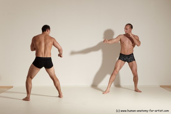 Underwear Fighting Man - Man White Moving poses Muscular Short Brown Dynamic poses Academic