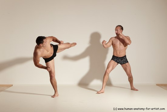 Underwear Fighting Man - Man White Moving poses Muscular Short Brown Dynamic poses Academic