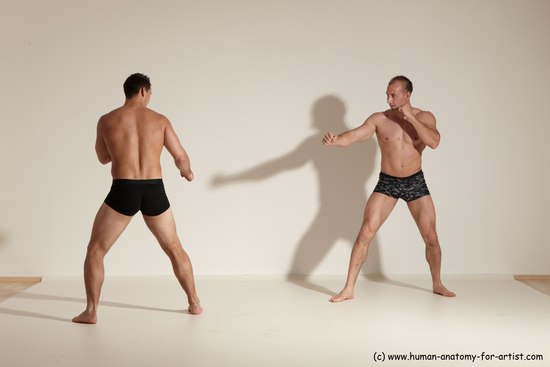 Underwear Fighting Man - Man White Moving poses Muscular Short Brown Dynamic poses Academic