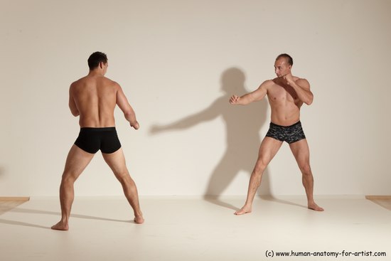 Underwear Fighting Man - Man White Moving poses Muscular Short Brown Dynamic poses Academic