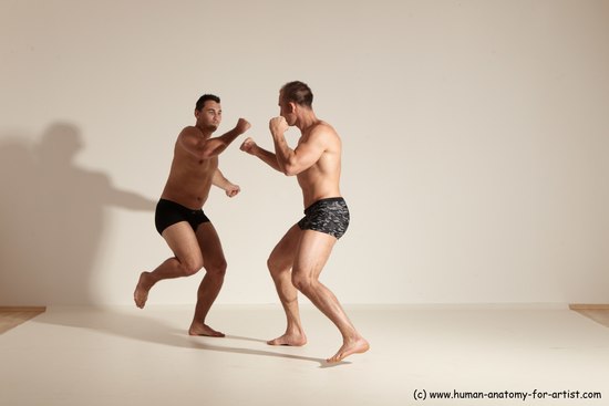 Underwear Fighting Man - Man White Moving poses Muscular Short Brown Dynamic poses Academic