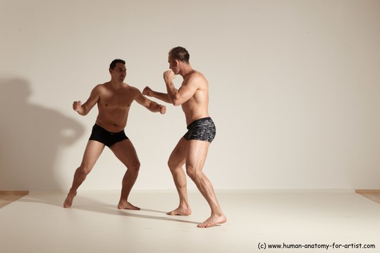 Underwear Fighting Man - Man White Moving poses Muscular Short Brown Dynamic poses Academic