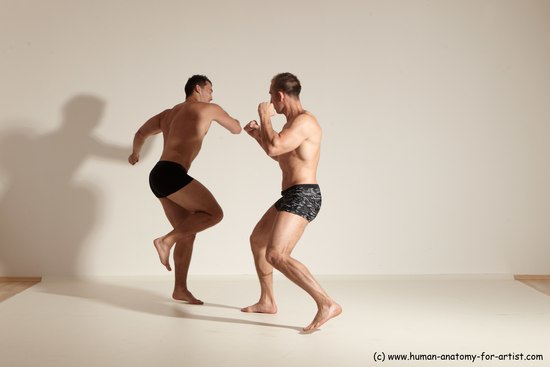 Underwear Fighting Man - Man White Moving poses Muscular Short Brown Dynamic poses Academic