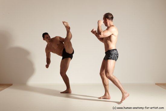 Underwear Fighting Man - Man White Moving poses Muscular Short Brown Dynamic poses Academic