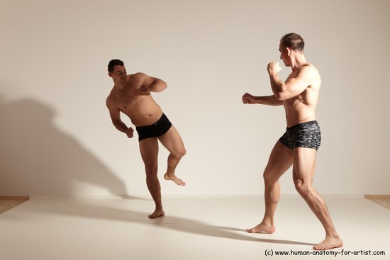 Underwear Fighting Man - Man White Moving poses Muscular Short Brown Dynamic poses Academic