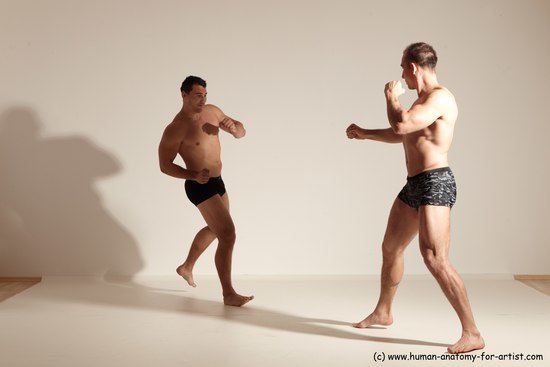 Underwear Fighting Man - Man White Moving poses Muscular Short Brown Dynamic poses Academic