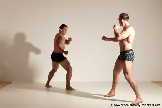 Underwear Fighting Man - Man White Moving poses Muscular Short Brown Dynamic poses Academic