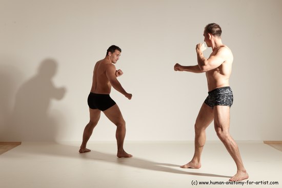 Underwear Fighting Man - Man White Moving poses Muscular Short Brown Dynamic poses Academic