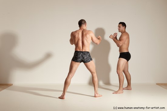 Underwear Fighting Man - Man White Moving poses Muscular Short Brown Dynamic poses Academic