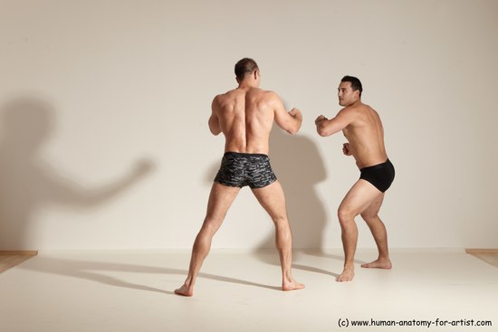 Underwear Fighting Man - Man White Moving poses Muscular Short Brown Dynamic poses Academic